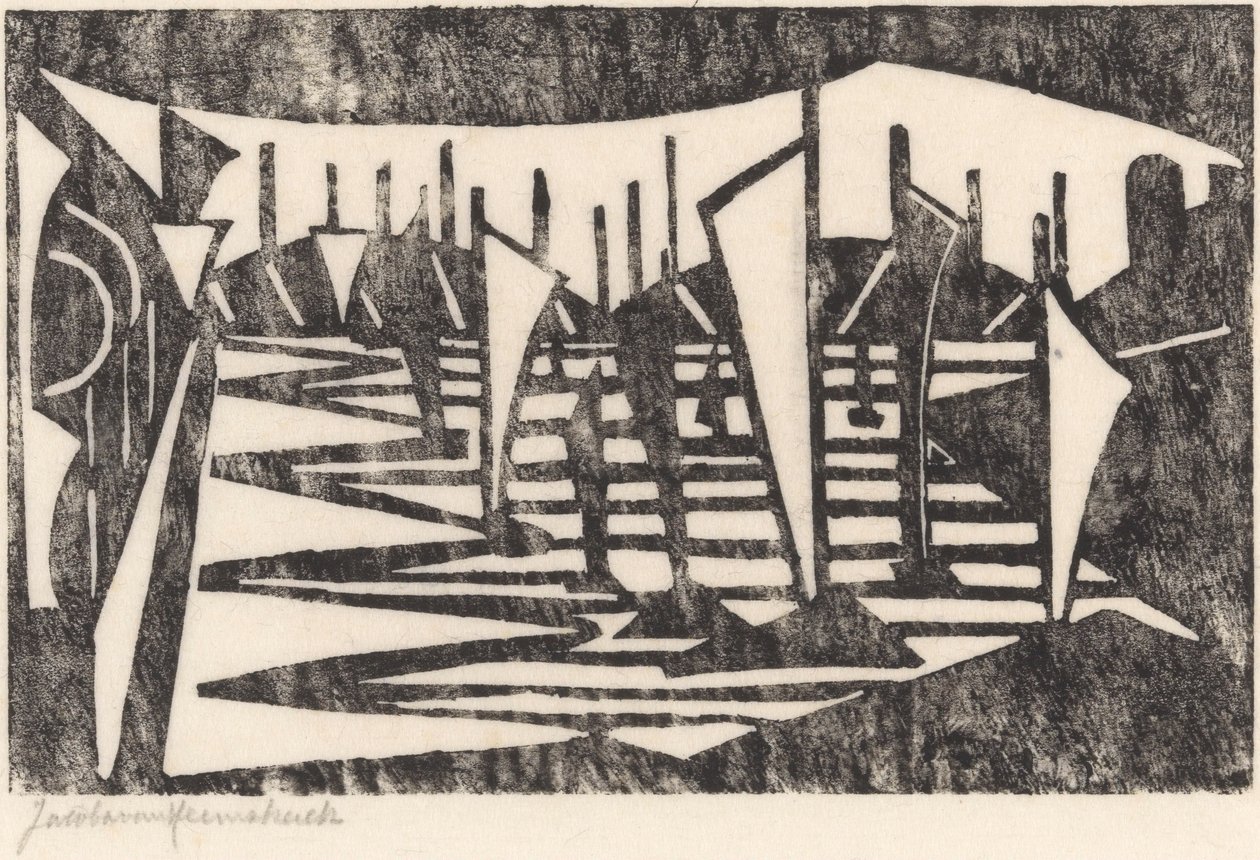 Composição (Barcos em um porto) de Jacoba van Heemskerck (signed by artist)