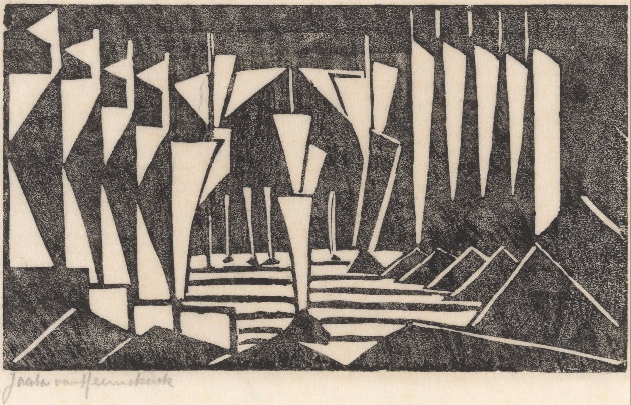 Composição (Velejar num lago) de Jacoba van Heemskerck (signed by artist)