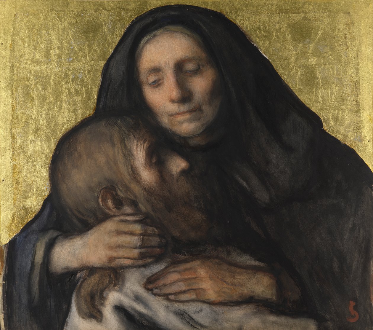 Pietà (gouache sobre papel com folha de ouro) de Jacobs Smits