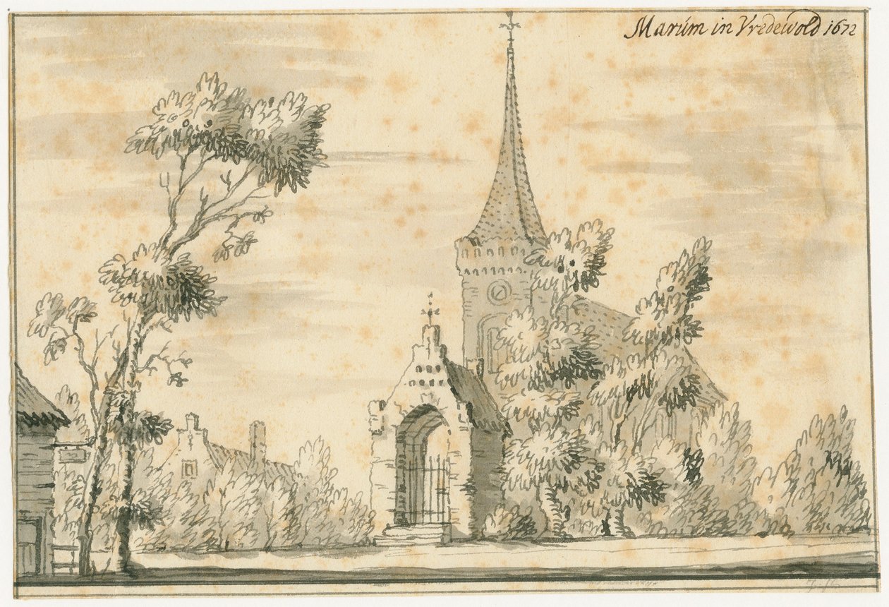 A igreja de Marum em Vredewold em 1672 de Jacobus Stellingwerff