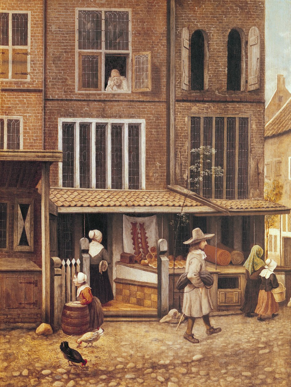 Canto de uma cidade com uma padaria de Jacobus Vrel or Frel