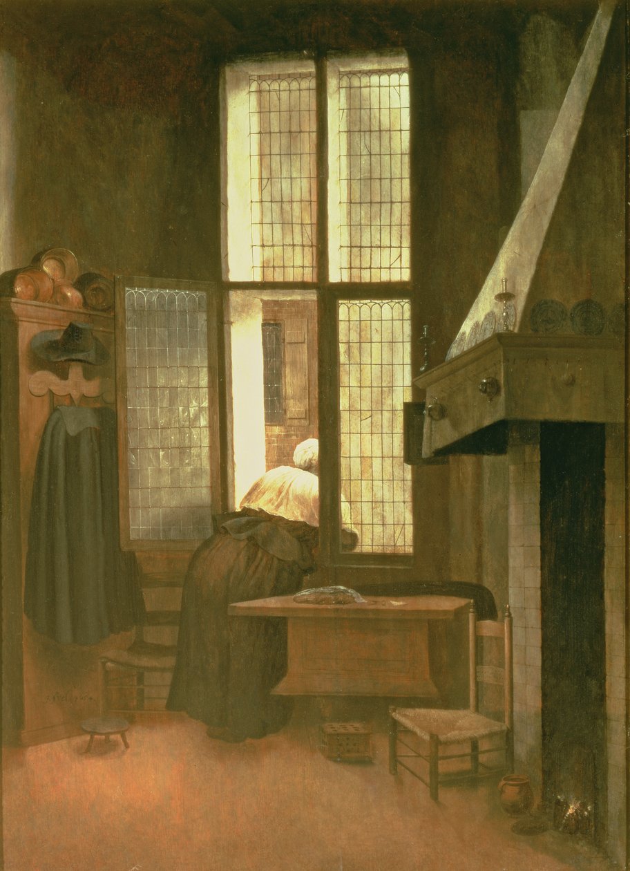 Mulher em uma janela, 1654 (painel) de Jacobus Vrel or Frel