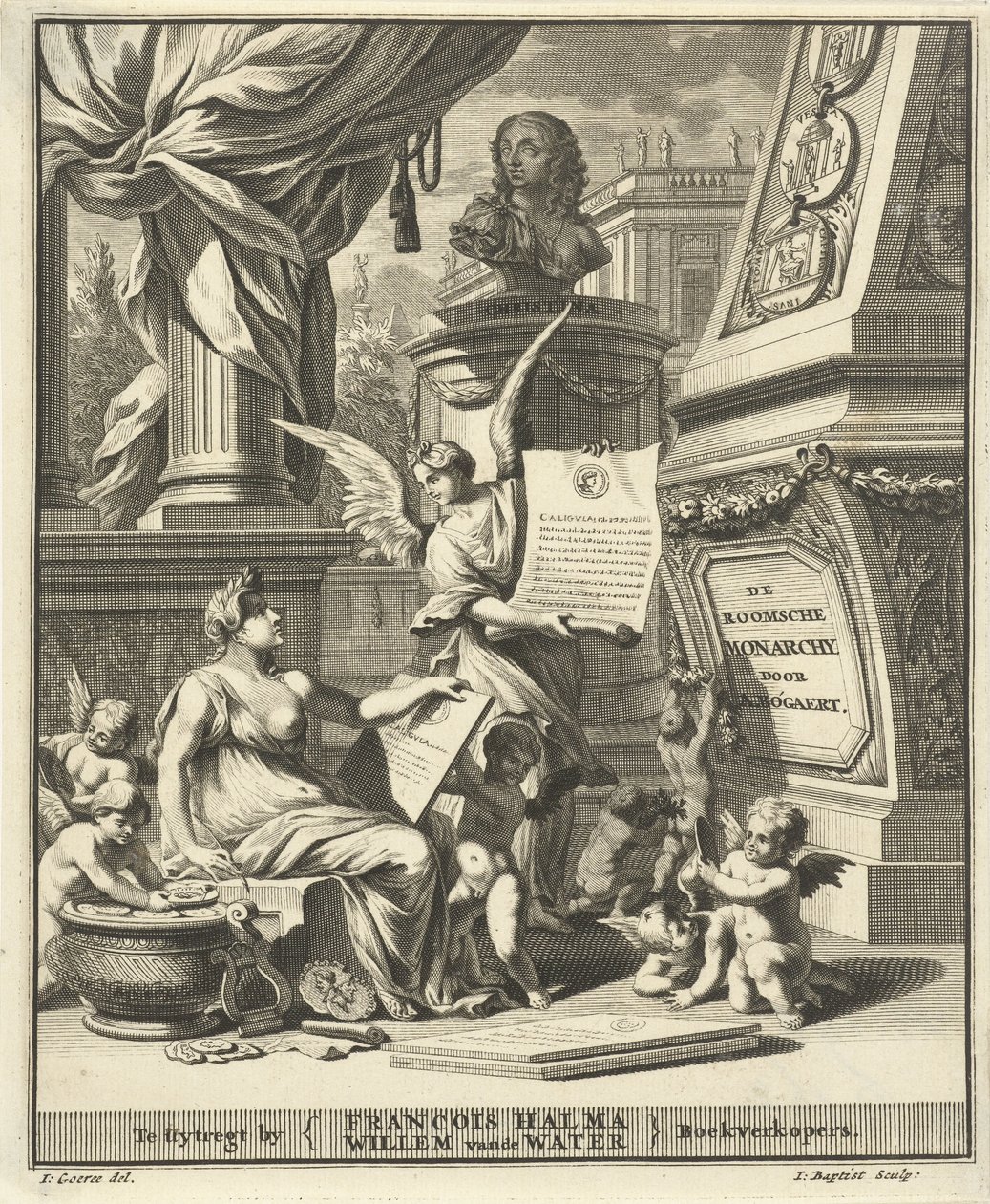 Página de título para A. Bogaert, A monarquia romana, mostrada nas moedas dos imperadores ocidentais e orientais, Utrecht 1697 de Jacobus Baptist