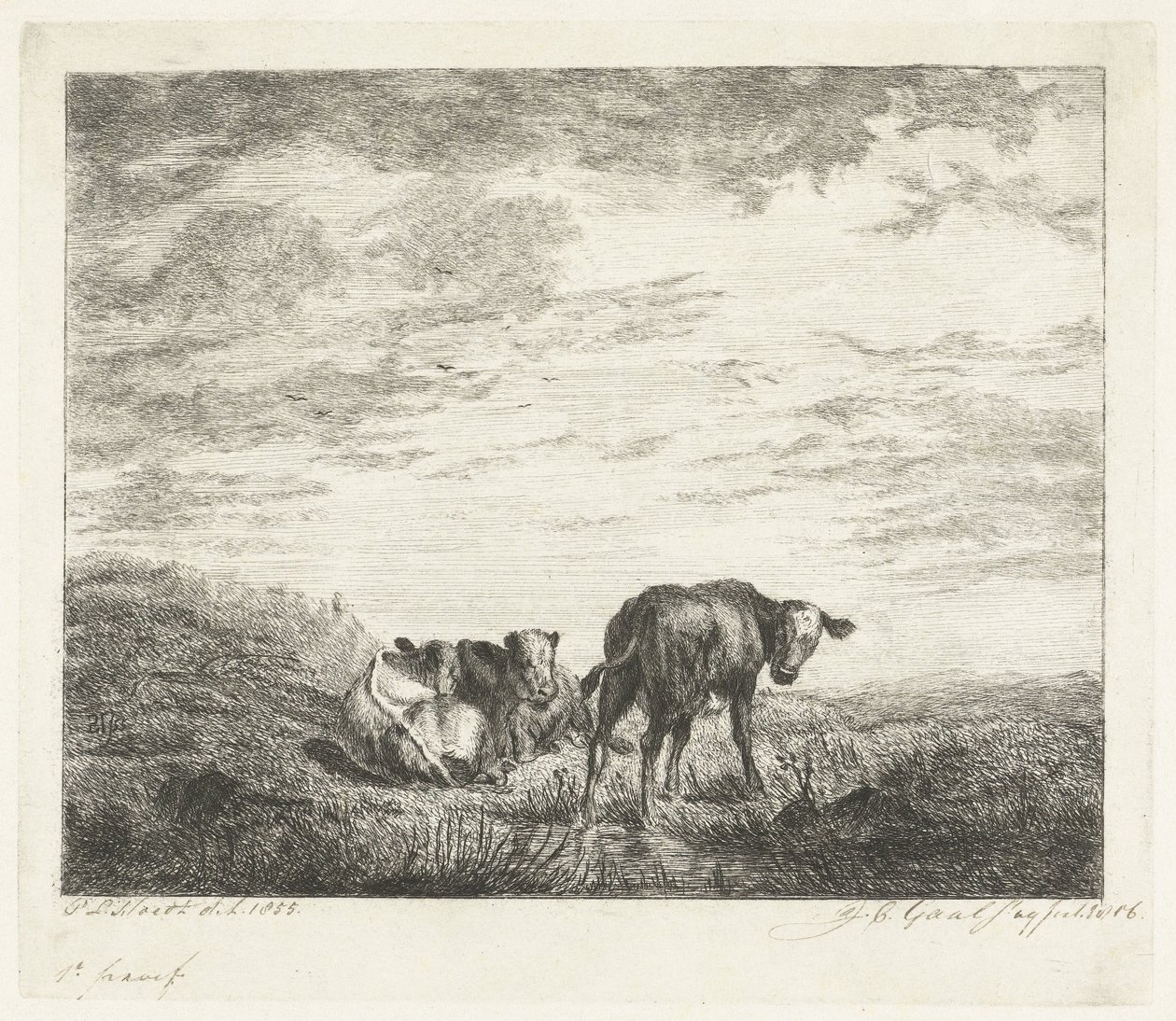Três bezerros de Jacobus Cornelis Gaal (signed by artist)