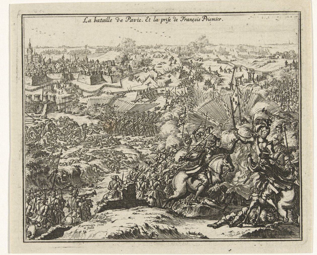 Batalha de Pavia Prisão de Francisco I, rei da França A batalha de Pavie. Et la Prize de François Priemier (título do objeto) de Jacobus Harrewijn