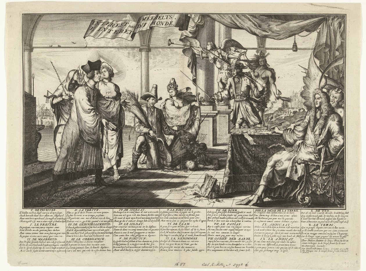 Desenho animado sobre a profissão de advogado que lucra com a contenda do homem, 1687
Interest des s