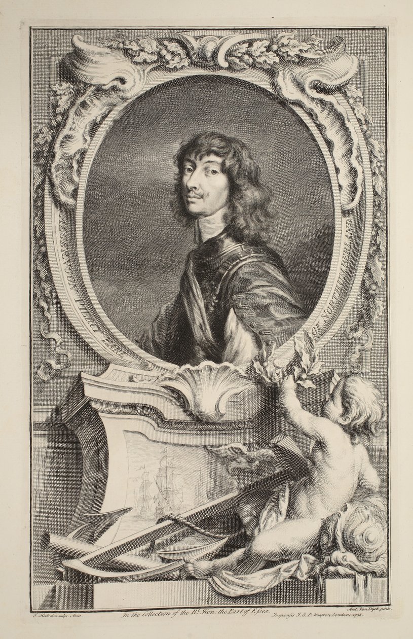 Retrato de Algernon Percy, conde de Northumberland, ilustração "das cabeças de pessoas ilustres de Grâ Bretanha", bar. de Knapton, Londres, 1742 de Jacobus Houbraken