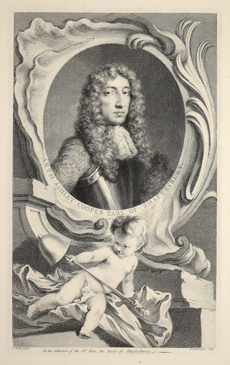 Retrato do tanoeiro de Anthony Ashley, conde de Shaftesbury, ilustração das Cabeças de pessoas ilustres de Grâ Bretanha , bar. de Knapton, Londres, 1742 de Jacobus Houbraken