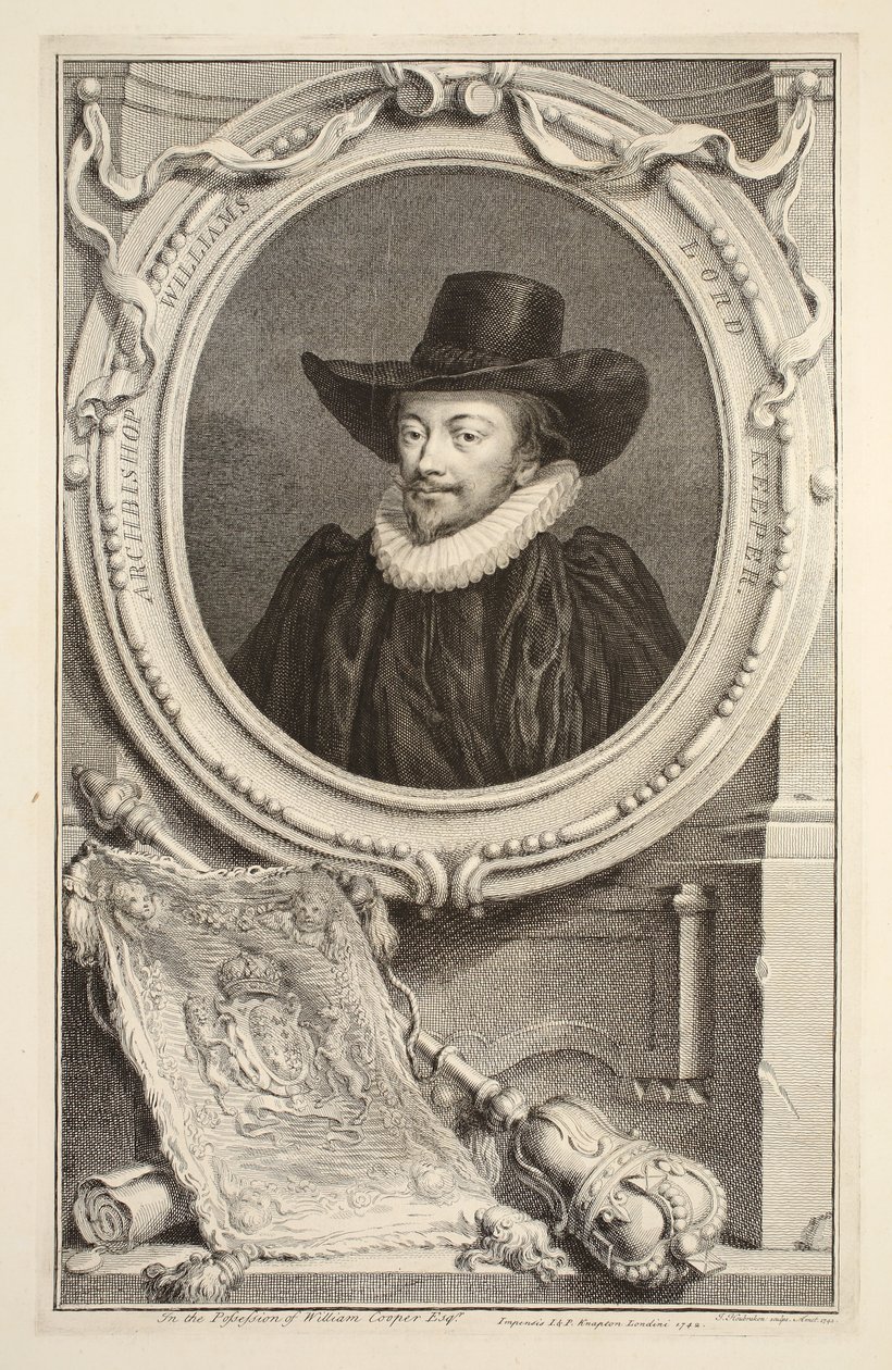 Retrato do arcebispo Williams, senhor depositário do selo, ilustração das Cabeças de pessoas ilustres de Grâ Bretanha , bar. de Knapton, Londres, 1742 de Jacobus Houbraken