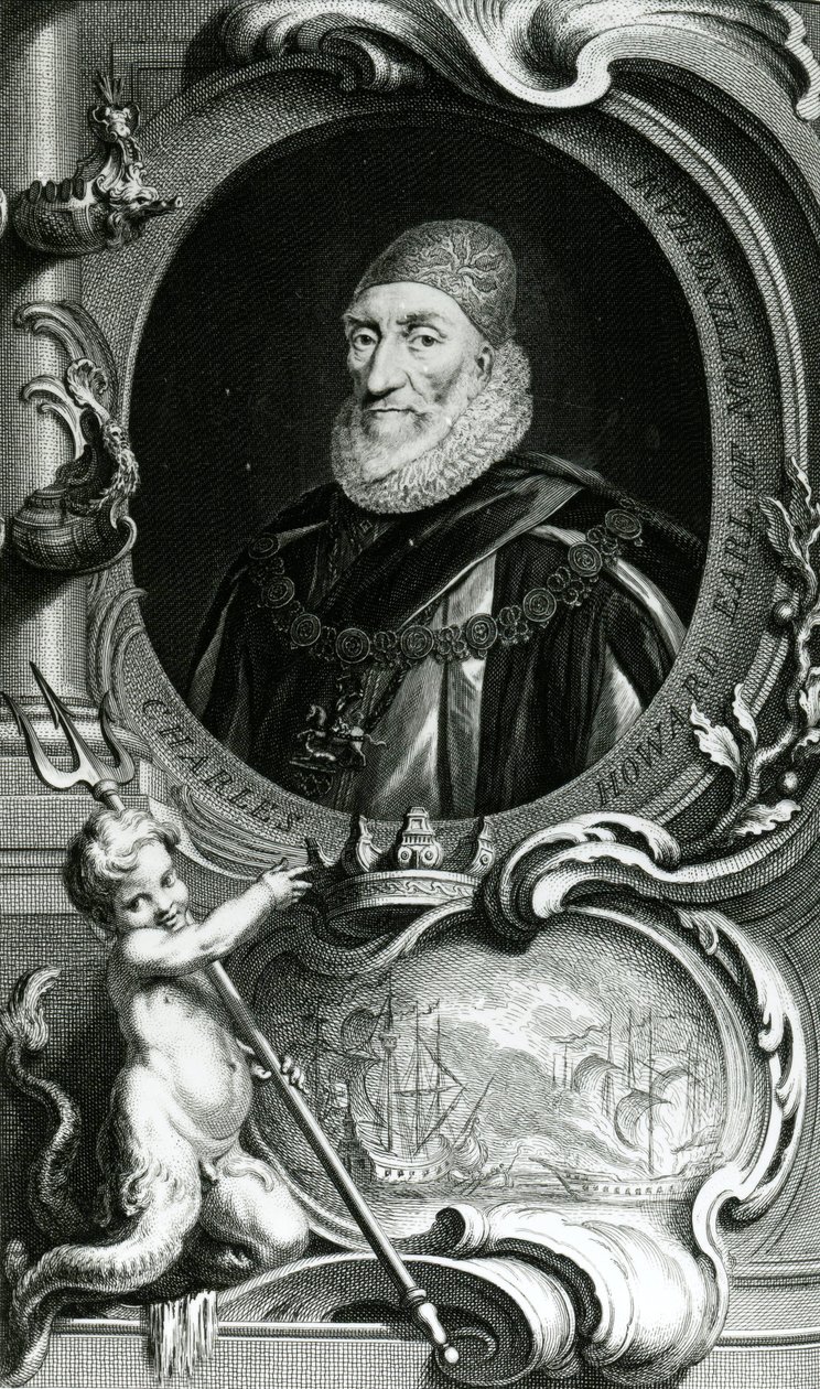 Retrato de Charles Howard, conde de Nottingham, ilustração "das cabeças de pessoas ilustres de Grâ Bretanha", bar. de Knapton, Londres, 1742 de Jacobus Houbraken