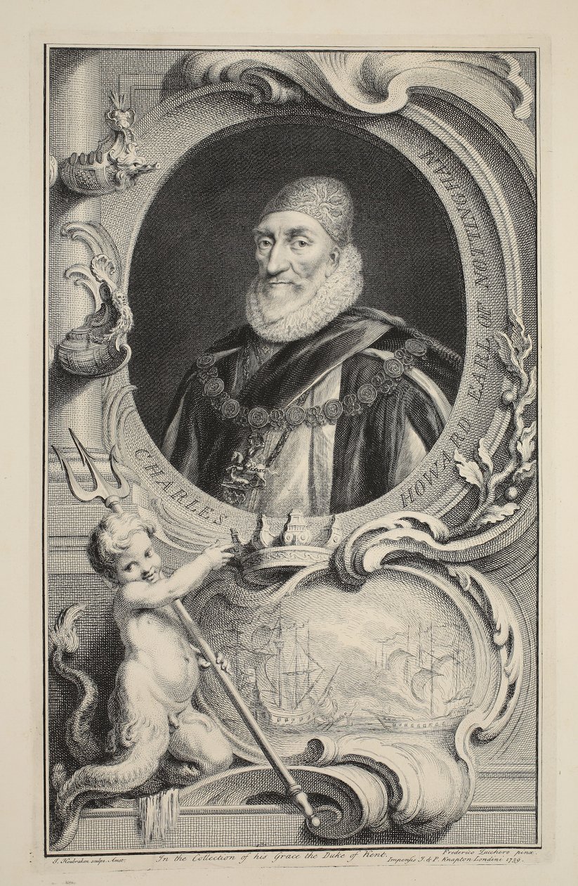 Retrato de Charles Howard, conde de Nottingham, ilustração "das cabeças de pessoas ilustres de Grâ Bretanha", bar. de Knapton, Londres, 1742 de Jacobus Houbraken