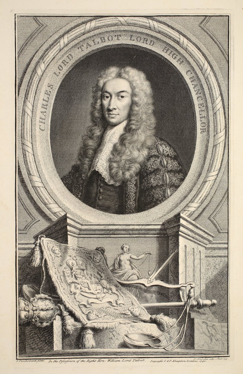 Retrato de Charles, senhor Talbot, ilustração das Cabeças de pessoas ilustres de Grâ Bretanha , bar. de Knapton, Londres, 1742 de Jacobus Houbraken