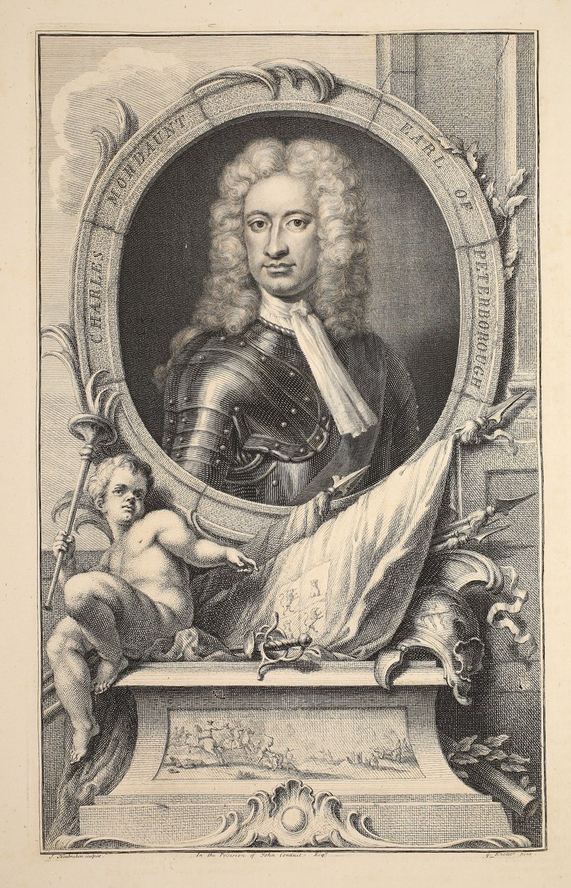Retrato de Charles Mordaunt, conde de Peterborough, ilustração "das cabeças de pessoas ilustres de Grâ Bretanha", bar. de Knapton, Londres, 1742 de Jacobus Houbraken