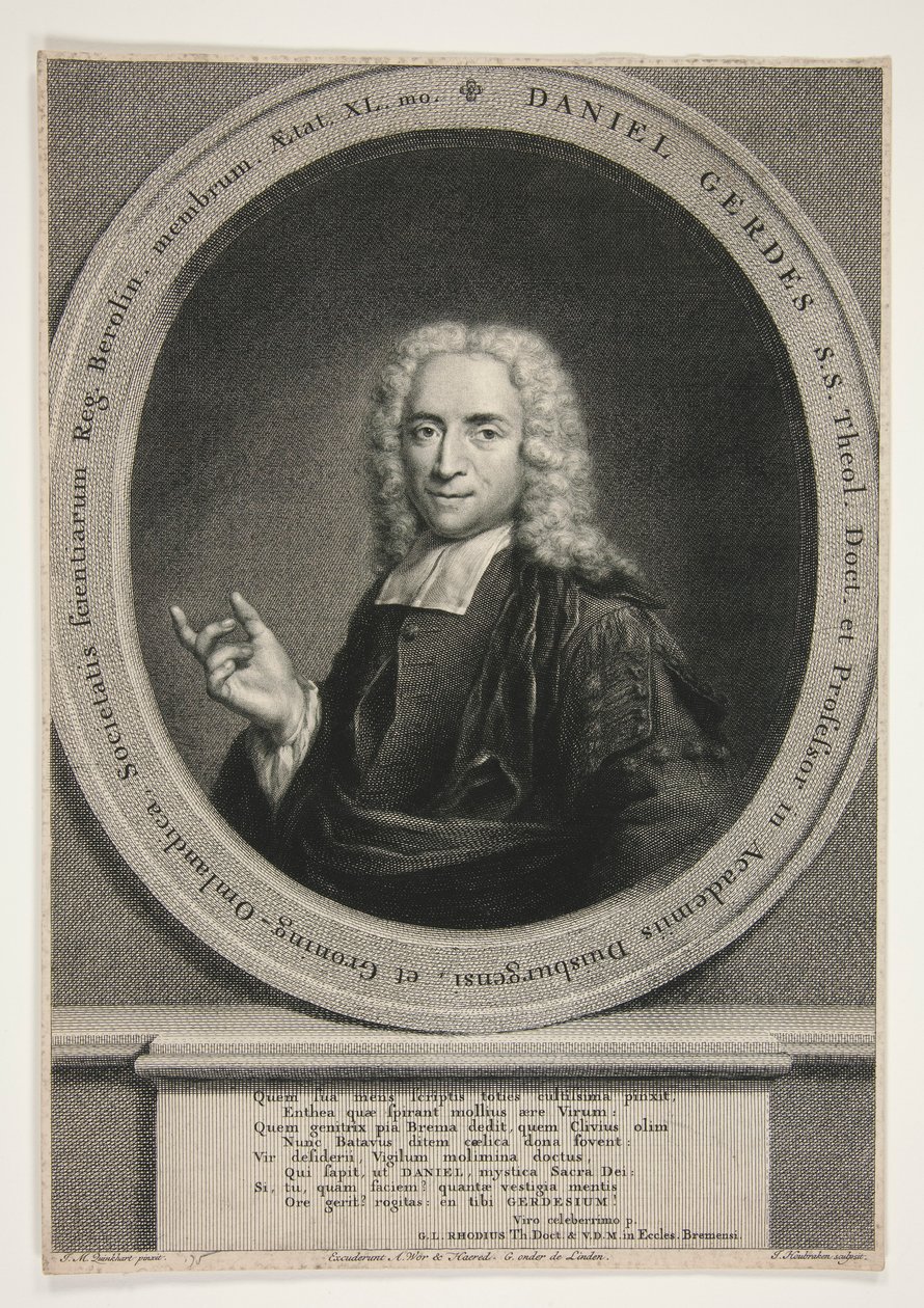 Retrato de Daniel Gerdes, após J.M. Quinkhart de Jacobus Houbraken