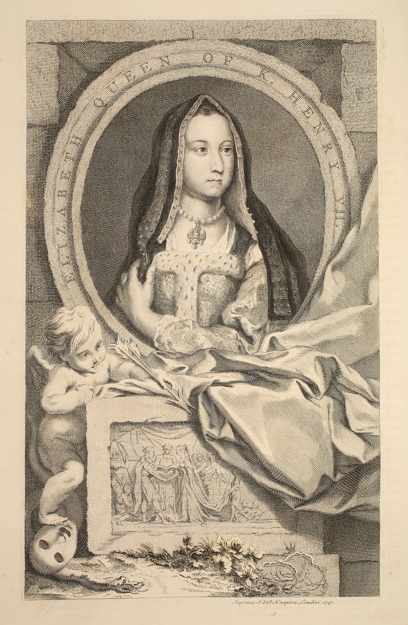 Retrato de Elizabeth, rainha de Henry VII, ilustração de &39;cabeças de ilustres pessoas da Grã-Bretanha&39;, pub. de Knapton, Londres, 1742 de Jacobus Houbraken