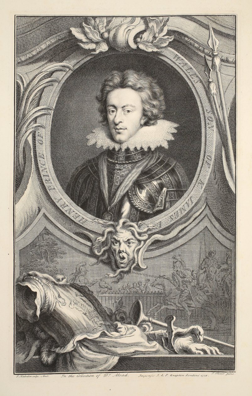 Retrato de Henry, príncipe de Gales, ilustração de &39;cabeças de ilustres pessoas da Grã-Bretanha&39;, pub. de Knapton, Londres, 1742 de Jacobus Houbraken