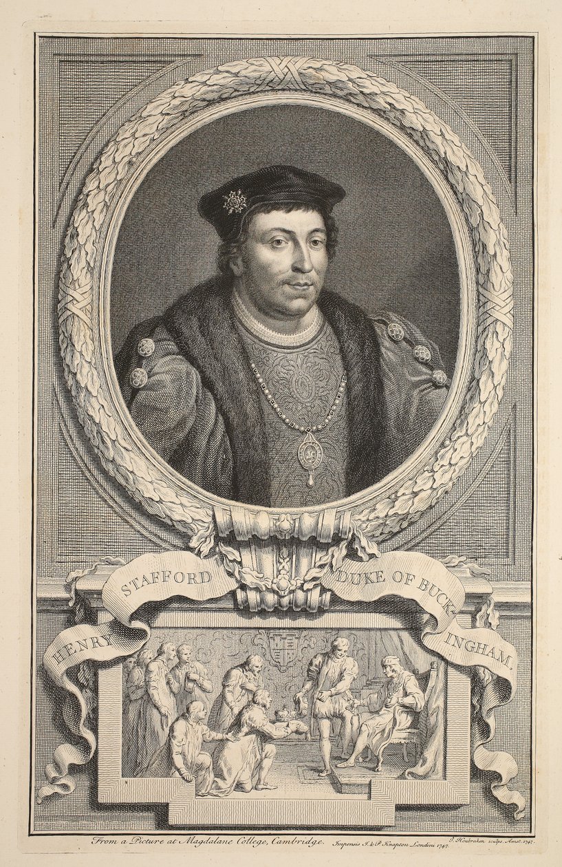 Retrato de Henry Stafford, duque de Buckingham, ilustração "das cabeças de pessoas ilustres de Grâ Bretanha", bar. de Knapton, Londres, 1742 de Jacobus Houbraken