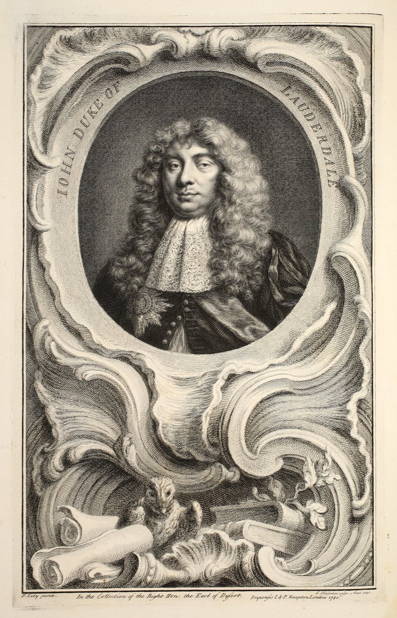 Retrato de John, duque de Lauderdale, ilustração das Cabeças de pessoas ilustres de Grâ Bretanha , bar. de Knapton, Londres, 1742 de Jacobus Houbraken