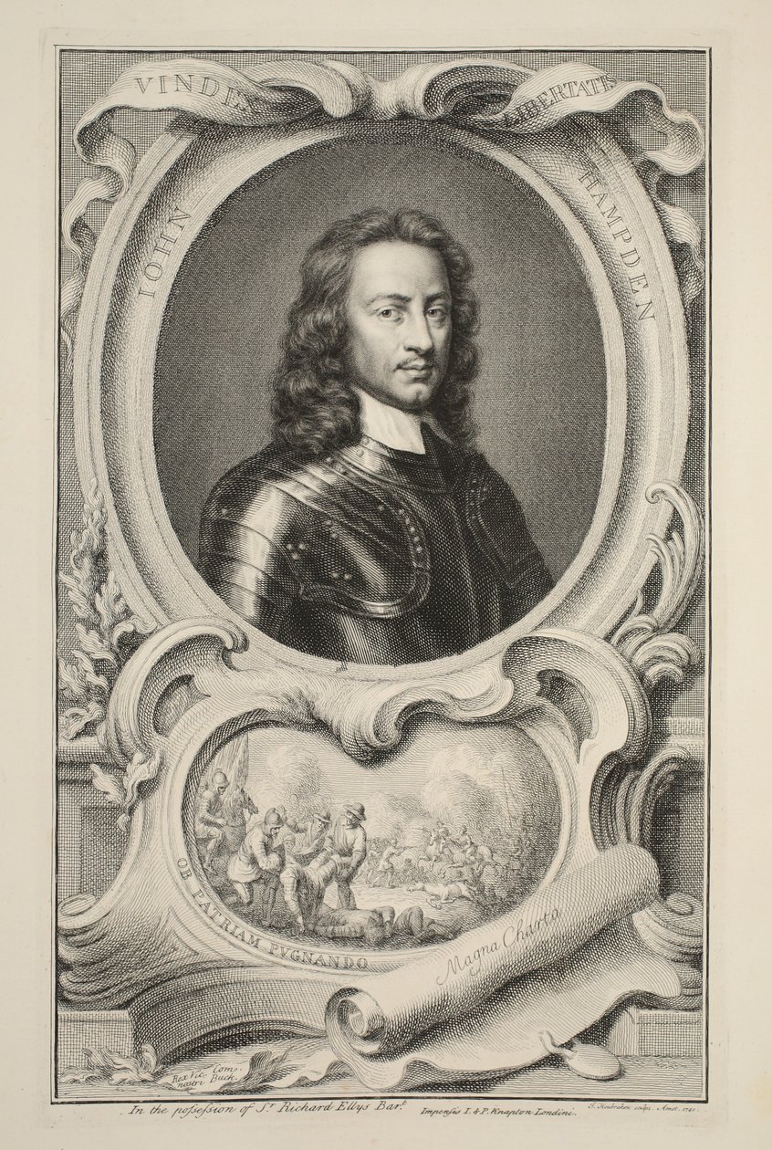 Retrato de John Hampden, ilustração "das cabeças de pessoas ilustres de Grâ Bretanha", bar. de Knapton, Londres, 1742 de Jacobus Houbraken