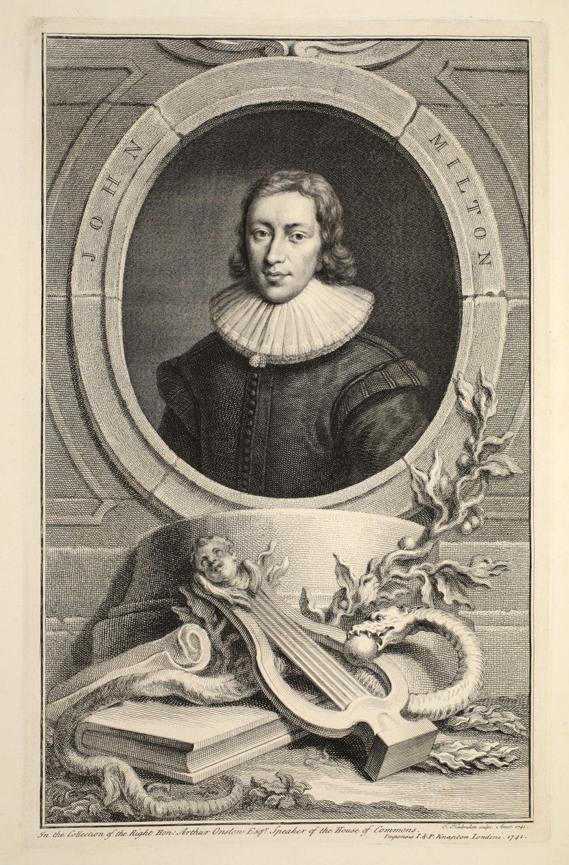 Retrato de John Milton, ilustração das "cabeças de pessoas ilustres de Grâ Bretanha", bar. de Knapton, Londres, 1742 de Jacobus Houbraken