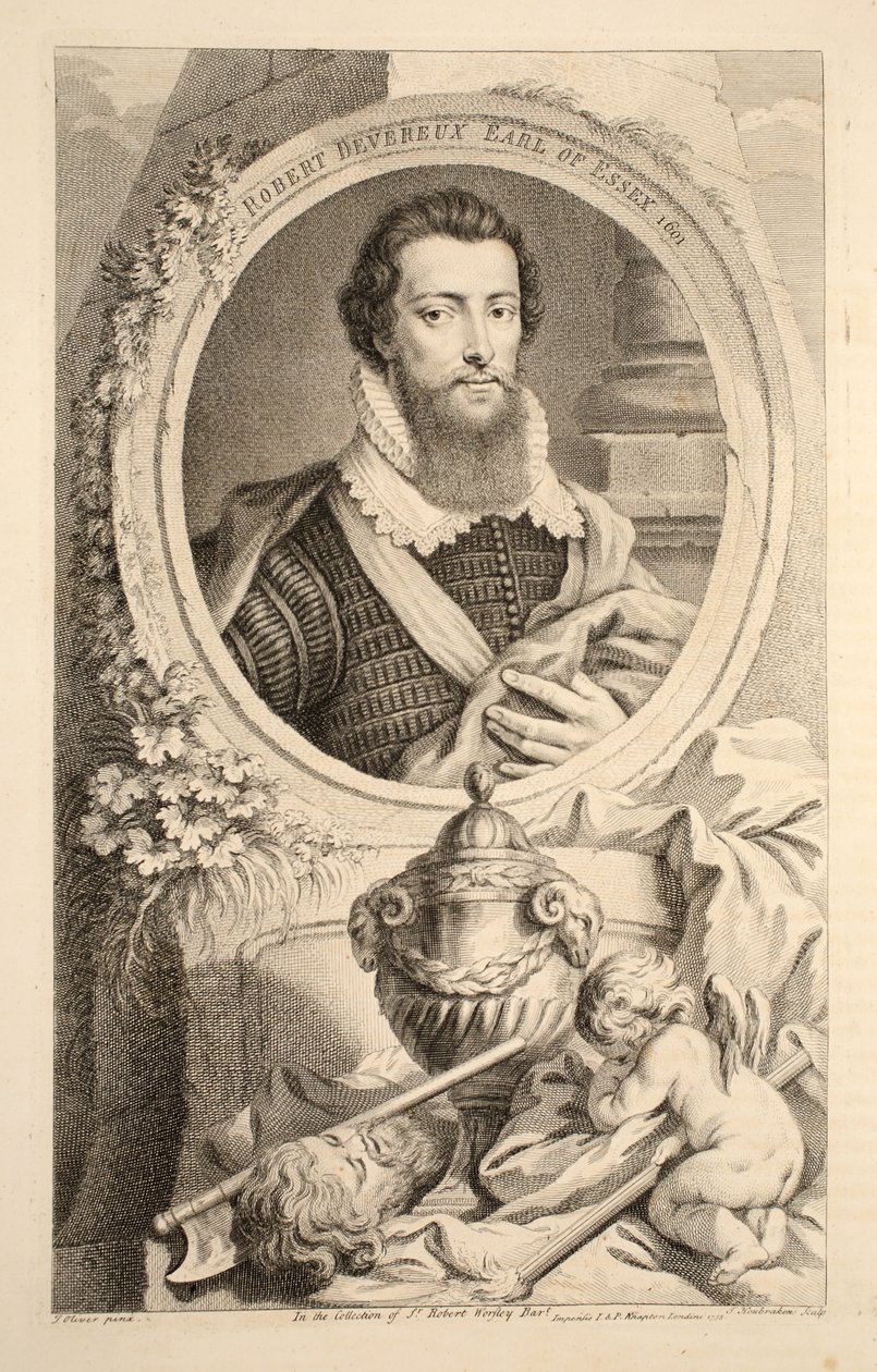 Retrato de Robert Devereux, conde de Essex, 1601, ilustração de &39;cabeças de ilustres pessoas da Grã-Bretanha&39;, pub. de Knapton, Londres, 1742 de Jacobus Houbraken