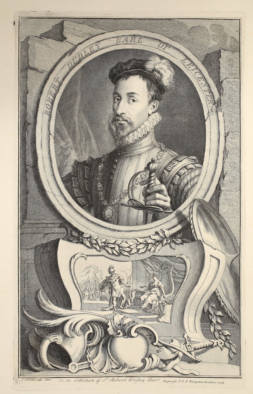 Retrato de Robert Dudley, conde de Leicester, ilustração "das cabeças de pessoas ilustres de Grâ Bretanha", bar. de Knapton, Londres, 1742 de Jacobus Houbraken
