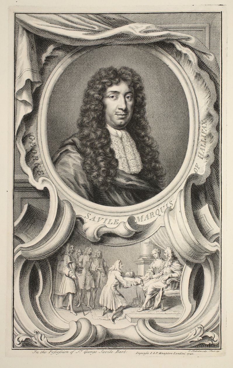 Retrato de Savile, marquês de Halifax, ilustração "das cabeças de pessoas ilustres de Grâ Bretanha", bar. de Knapton, Londres, 1742 de Jacobus Houbraken