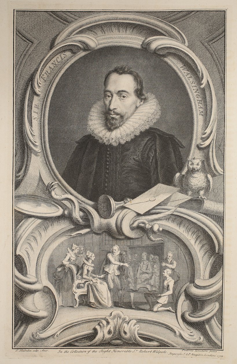 Retrato de Sir Francis Walsingham, ilustração "das cabeças de pessoas ilustres de Grâ Bretanha", bar. de Knapton, Londres, 1742 de Jacobus Houbraken