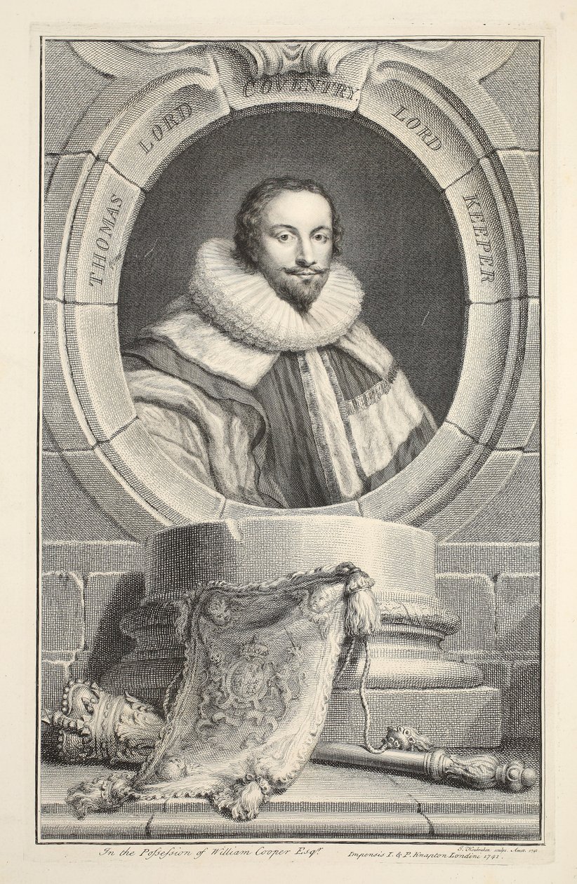 Retrato de Thomas, Lord Coventry, ilustração de &39;cabeças de Ilustre pessoas da Grã-Bretanha&39;, pub. de Knapton, Londres, 1742 de Jacobus Houbraken
