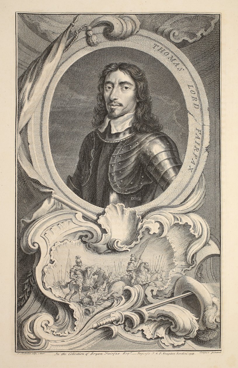 Retrato de Thomas, Lord Fairfax, ilustração de &39;cabeças de Ilustre pessoas da Grã-Bretanha&39;, pub. de Knapton, Londres, 1742 de Jacobus Houbraken