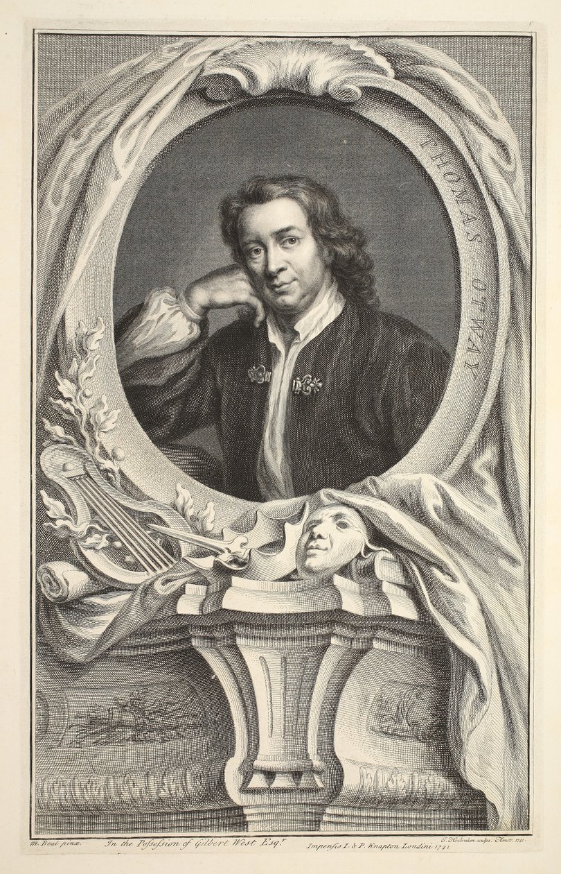 Retrato de Thomas Otway, ilustração "das cabeças de pessoas ilustres de Grâ Bretanha", bar. de Knapton, Londres, 1742 de Jacobus Houbraken