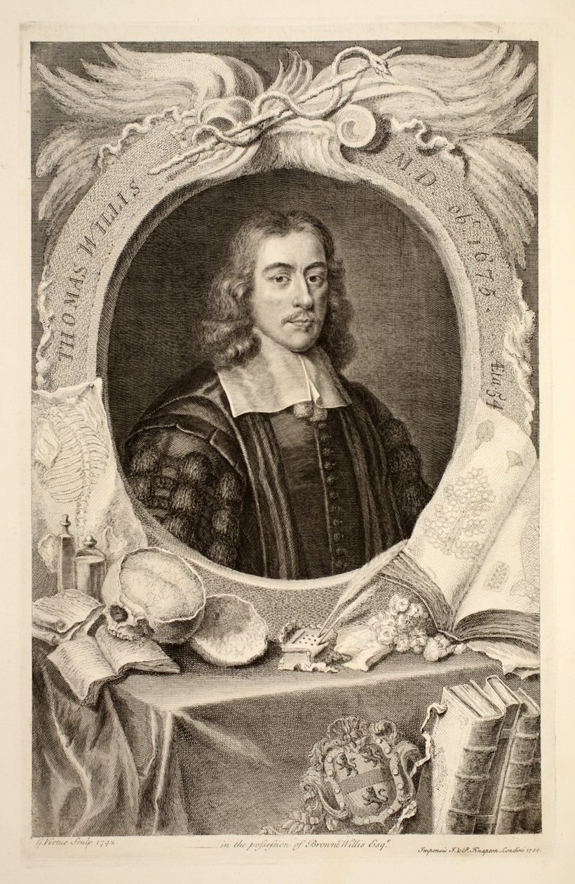Retrato de Thomas Willis, MD, ilustração de &39;cabeças de ilustres pessoas da Grã-Bretanha&39;, pub. de Knapton, Londres, 1742 de Jacobus Houbraken