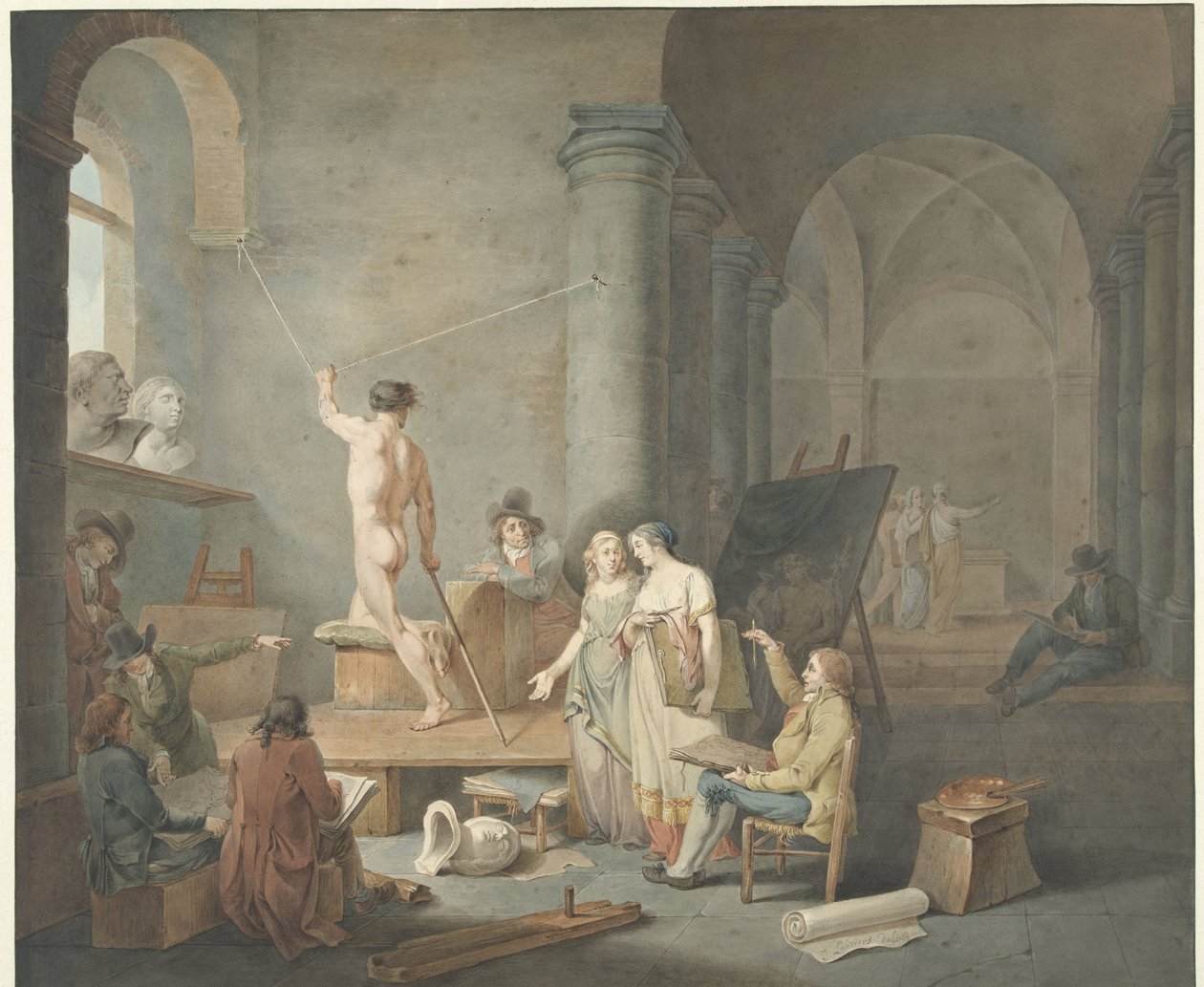 Desenho de modelo num edifício antigo de Jacobus Johannes Lauwers