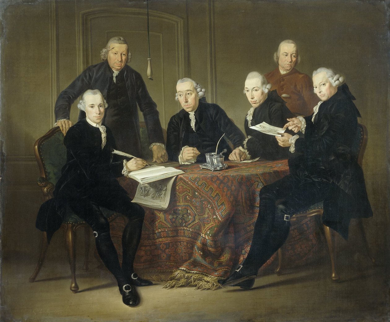 Os Quatro Regentes, o Secretário e o Pai da Casa da Casa dos Leprosos de Amsterdã, 1773 de Jacobus Luberti Augustini