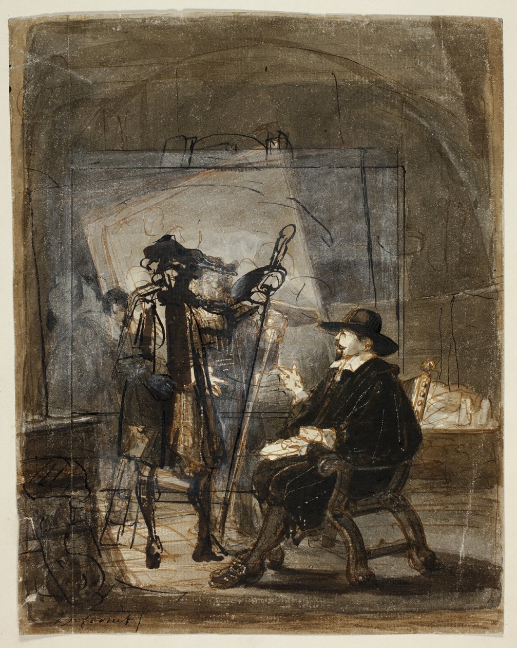Dr. Nicholas Tulp no estúdio de Rembrandt (frente); Cena da vida de Rembrandt () (verso) de Jacobus Ludovicus Cornet