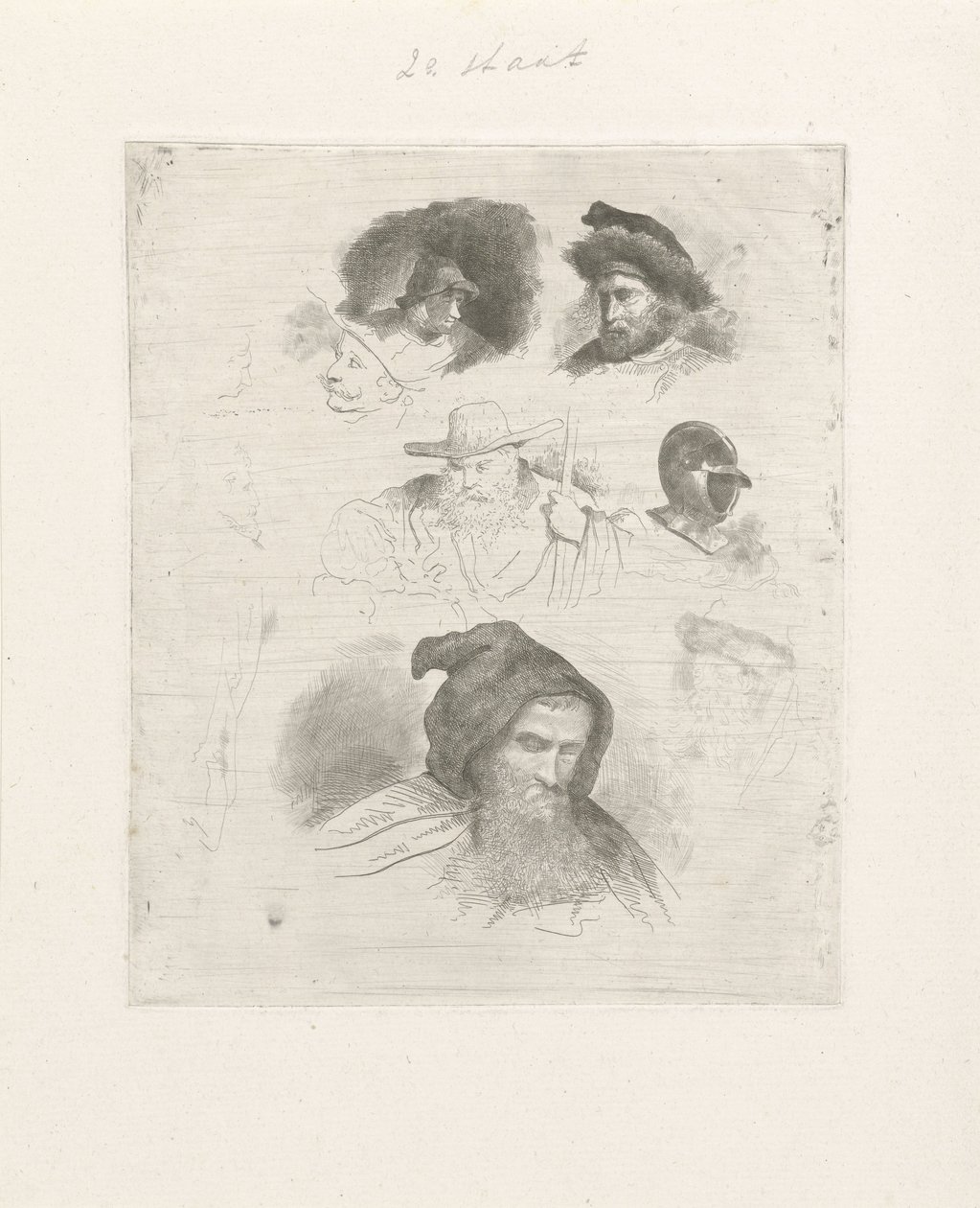 Estudo de retrato de diferentes cabeças de Jacobus Ludovicus Cornet
