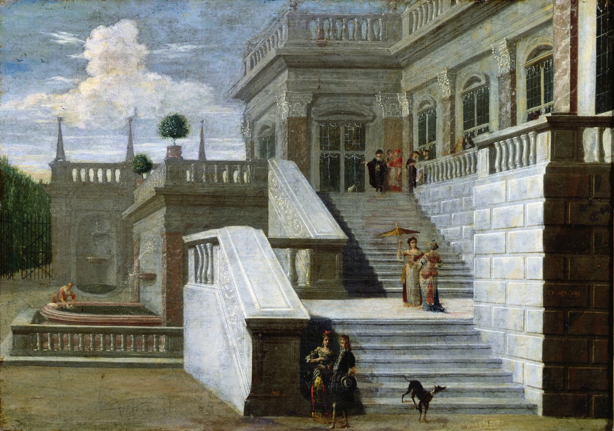 Palácio italiano com escadas (óleo sobre tela) de Jacobus Saeys