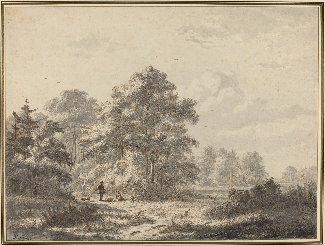Caçadores à beira da floresta de Jacobus Theodorus Abels