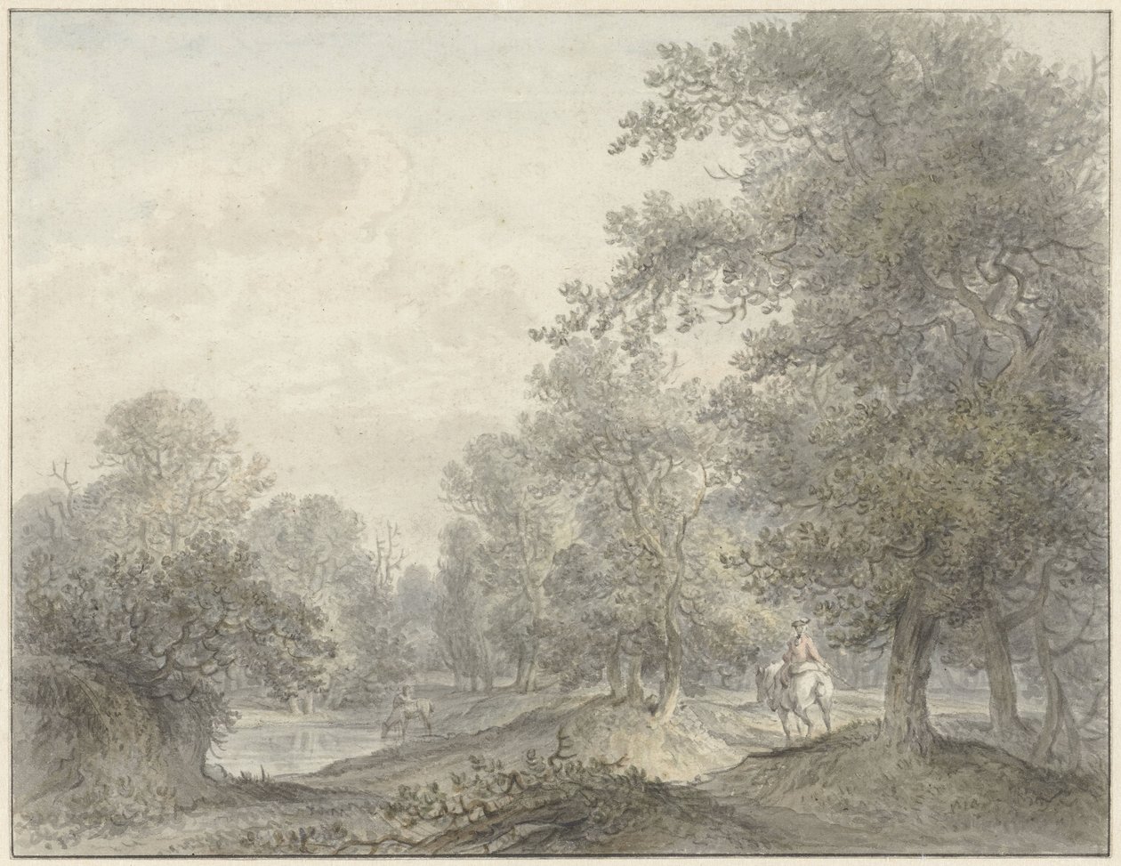 Paisagem da floresta com piloto e lagoa de Jacobus Versteegen