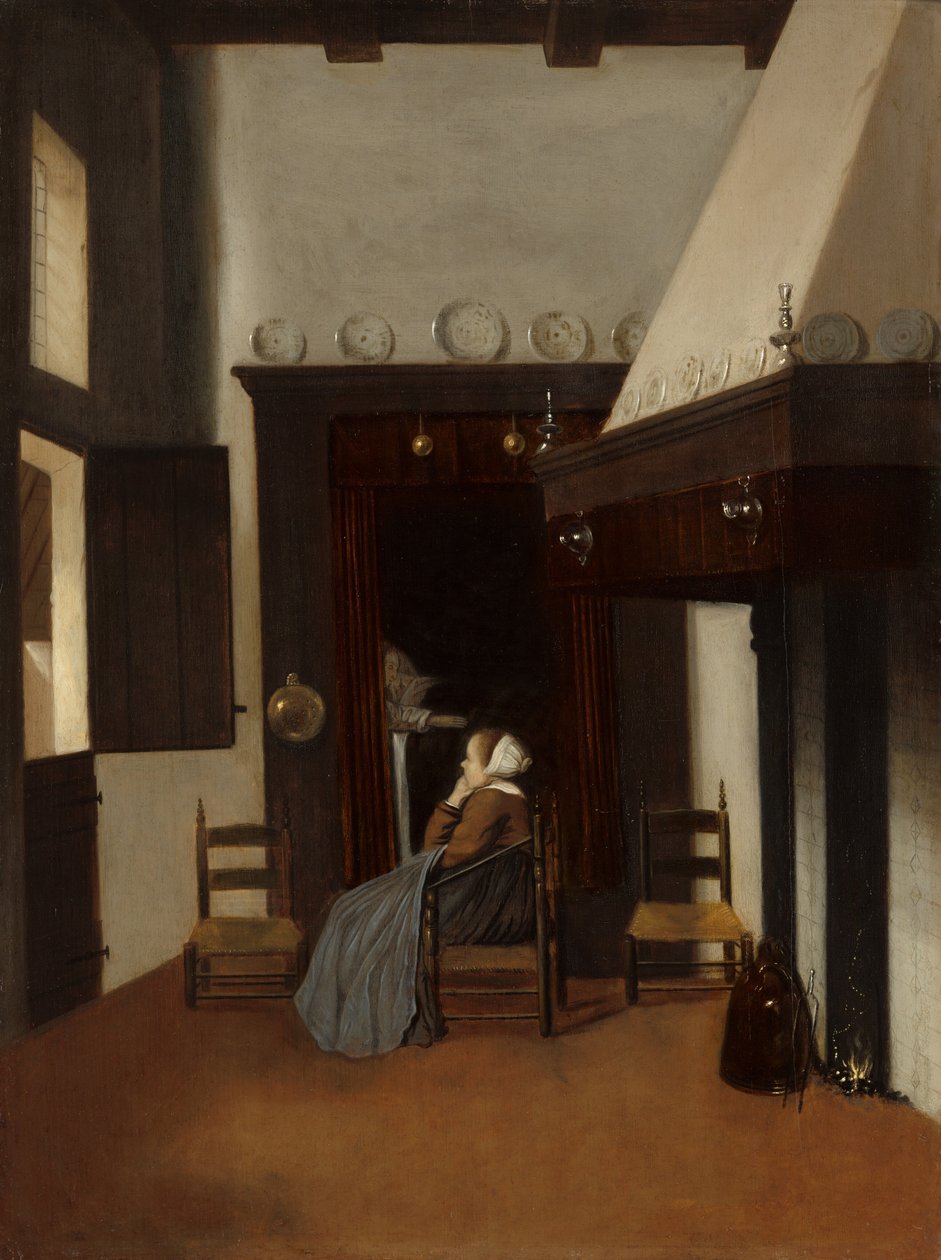 Mulher jovem em um interior de Jacobus Vrel