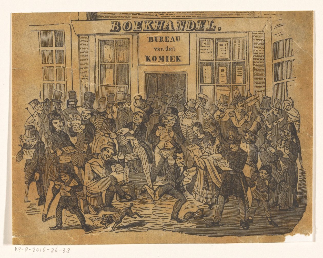 Multidão na frente de uma livraria para pegar De Komiek de Jacobus Wilhelmus Adrianus Hilverdink (possibly)