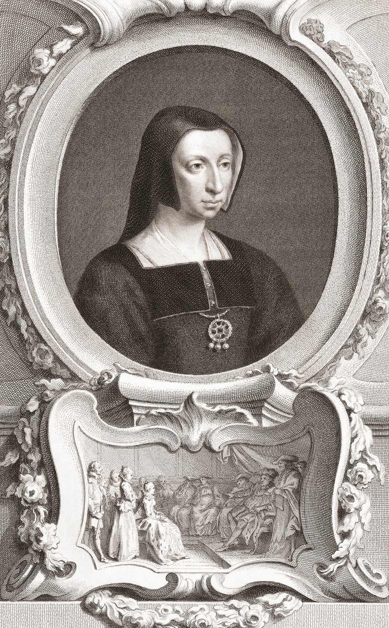 Luísa de Sabóia (1476-1531) nobre e regente francesa, Duquesa de Auvergne e Bourbon, Duquesa de Nemours, e mãe do rei Francisco I (gravura) de Jacobus and Vertue George Houbraken