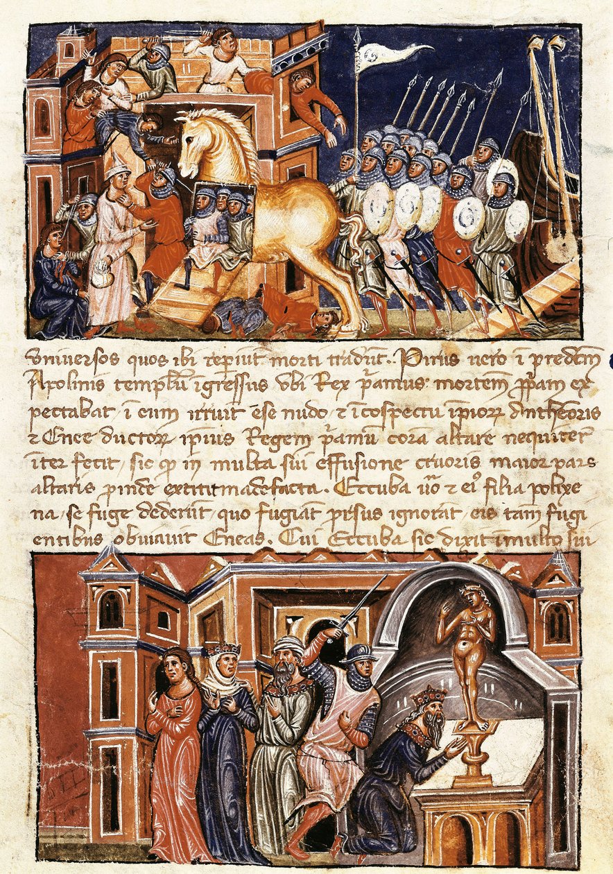 O cerco e assalto à cidade de Tróia, miniatura de "Historia Destructionis Troiae" de Guido delle Colone (c. 1210-c. 1287) de Jacome Cromberger