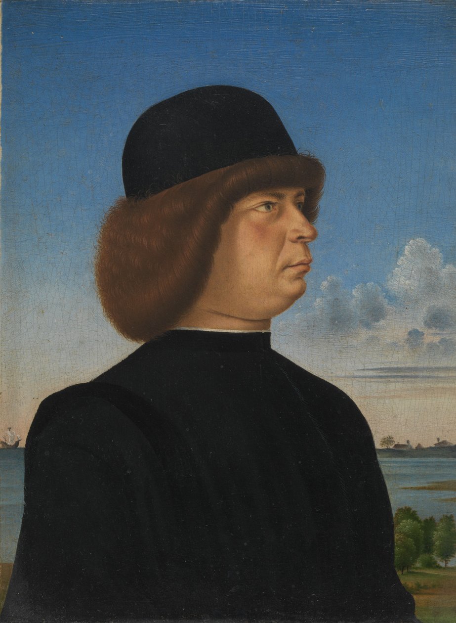 Retrato de Alvise Contarini, c.1485-95 (óleo sobre madeira) de Jacometto (attr. to) Veneziano