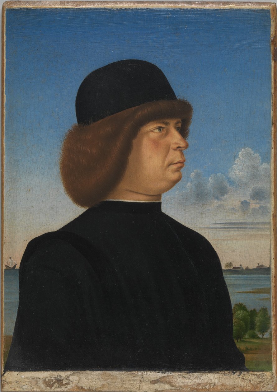 Retrato de Alvise Contarini(); (verso) Um Roebuck amarrado de Jacometto Veneziano