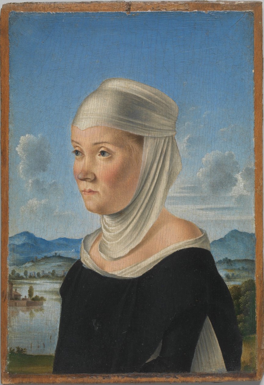 Retrato de uma mulher, possivelmente uma freira de San Secondo; (verso) Cena em grisaille de Jacometto Veneziano