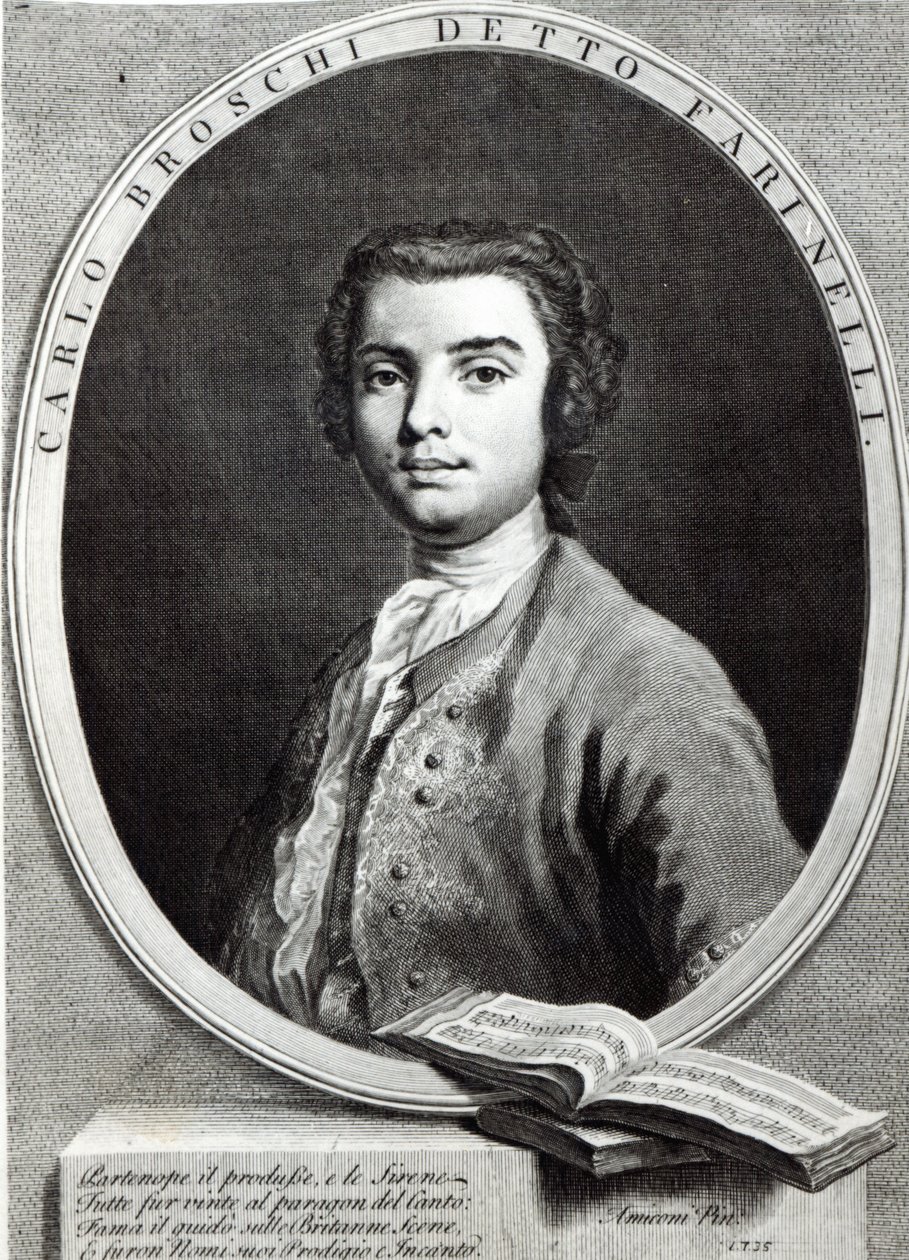 Carlo Broschi, 1735 (gravura de linha) de Jacopo Amigoni