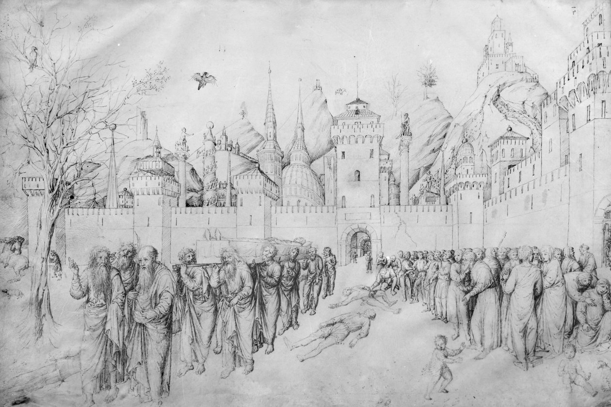 Funeral da Virgem, do Álbum de desenhos de Jacopo Bellini (caneta e tinta sobre velino) de Jacopo Bellini