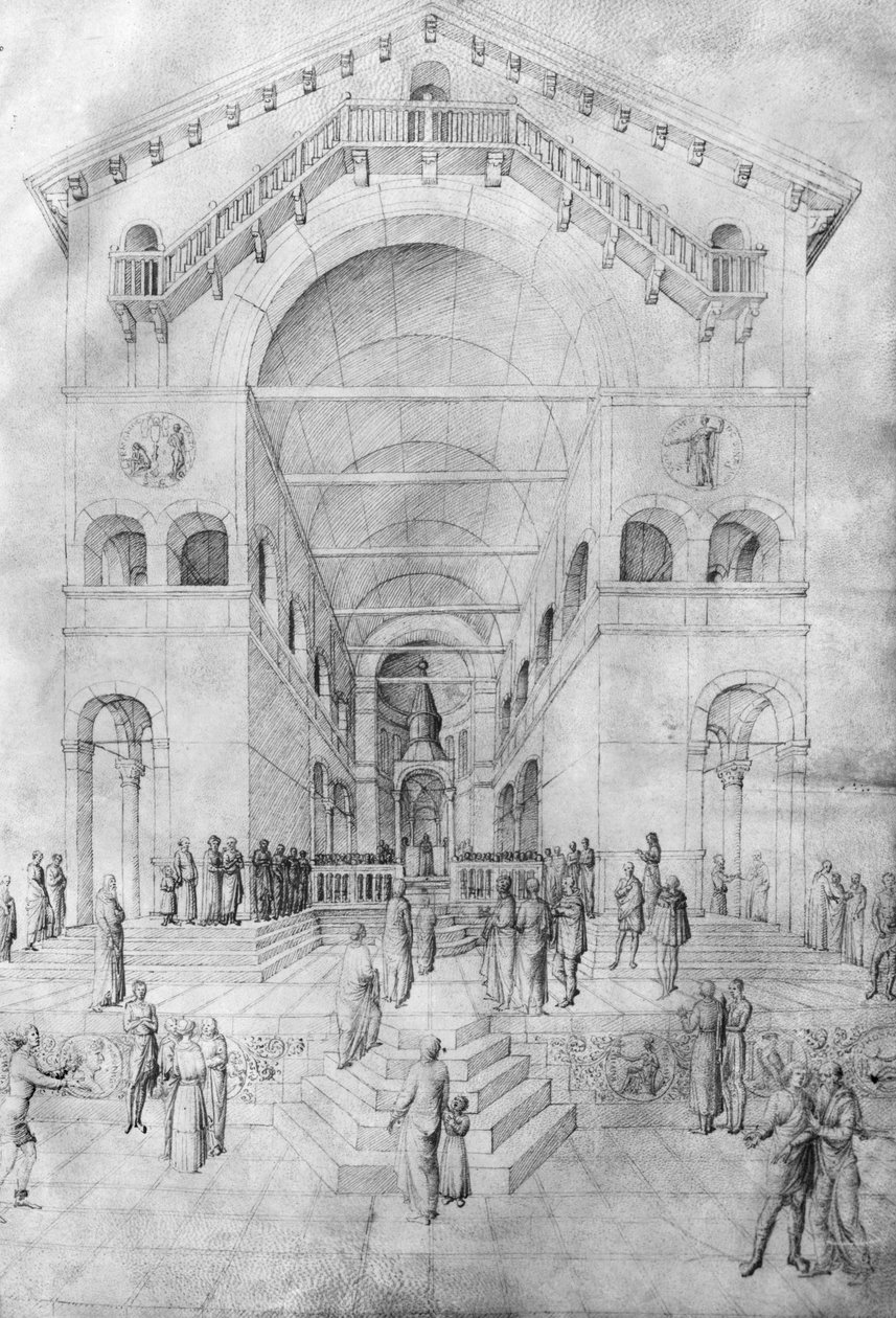 A Apresentação da Virgem no Templo, do Álbum de desenhos de Jacopo Bellini (caneta e tinta sobre velino) de Jacopo Bellini