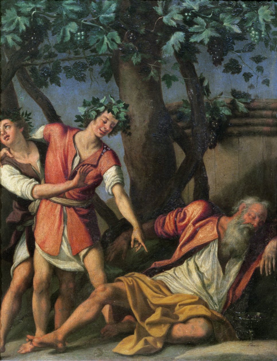 A embriaguez de Noé (óleo em cobre) de Jacopo Chimenti Empoli